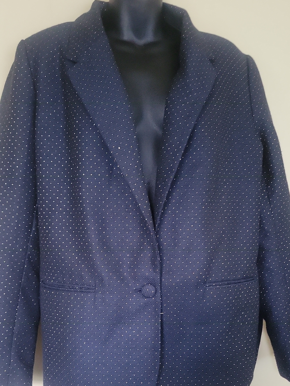 Classic Navy Blazer with Subtle Dot Pattern - Women's Jacket